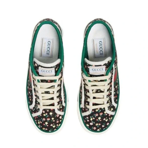 Authentic Gucci 1977 black/peach floral sneakers womens sz 39 - Picture 13 of 15